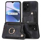 For Realme C35 Retro Skin-feel Ring Multi-card Wallet Phone Case(Black) - 1