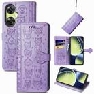 For OnePlus Nord CE 3 Lite Cat and Dog Embossed Leather Phone Case(Purple) - 1