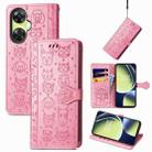 For OnePlus Nord CE 3 Lite Cat and Dog Embossed Leather Phone Case(Pink) - 1