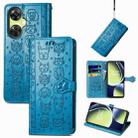 For OnePlus Nord CE 3 Lite Cat and Dog Embossed Leather Phone Case(Blue) - 1