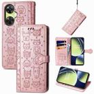 For OnePlus Nord CE 3 Lite Cat and Dog Embossed Leather Phone Case(Rose Gold) - 1