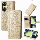 For OnePlus Nord CE 3 Lite Cat and Dog Embossed Leather Phone Case(Gold) - 1