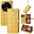For OPPO Find X6 Pro Cat and Dog Embossed Leather Phone Case(Yellow) - 1