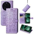 For OPPO Find X6 Cat and Dog Embossed Leather Phone Case(Purple) - 1