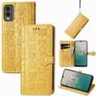 For Nokia C32 Cat and Dog Embossed Leather Phone Case(Yellow) - 1
