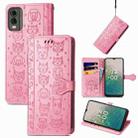 For Nokia C32 Cat and Dog Embossed Leather Phone Case(Pink) - 1