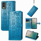 For Nokia C32 Cat and Dog Embossed Leather Phone Case(Blue) - 1