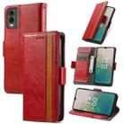 For Nokia C32 CaseNeo Splicing Dual Magnetic Buckle Leather Phone Case(Red) - 1