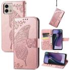 For Motorola Moto G Stylus 5G 2023 Butterfly Love Flower Embossed Leather Phone Case(Rose Gold) - 1