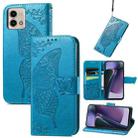 For Motorola Moto G Stylus 5G 2023 Butterfly Love Flower Embossed Leather Phone Case(Blue) - 1