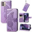 For Motorola Moto G Stylus 5G 2023 Butterfly Love Flower Embossed Leather Phone Case(Lavender) - 1