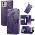 For Motorola Moto G Stylus 5G 2023 Butterfly Love Flower Embossed Leather Phone Case(Purple) - 1