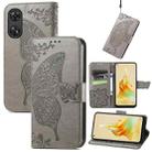 For OPPO Reno8 T 4G Butterfly Love Flower Embossed Leather Phone Case(Gray) - 1