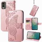 For Nokia C32 Butterfly Love Flower Embossed Leather Phone Case(Rose Gold) - 1