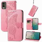 For Nokia C32 Butterfly Love Flower Embossed Leather Phone Case(Pink) - 1