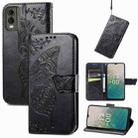 For Nokia C32 Butterfly Love Flower Embossed Leather Phone Case(Black) - 1