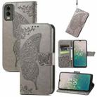 For Nokia C32 Butterfly Love Flower Embossed Leather Phone Case(Gray) - 1