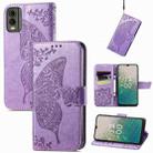 For Nokia C32 Butterfly Love Flower Embossed Leather Phone Case(Lavender) - 1