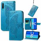 For Honor 9C Butterfly Love Flower Embossed Leather Phone Case(Blue) - 1