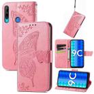 For Honor 9C Butterfly Love Flower Embossed Leather Phone Case(Pink) - 1