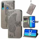 For Honor 9C Butterfly Love Flower Embossed Leather Phone Case(Gray) - 1