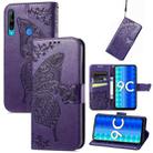 For Honor 9C Butterfly Love Flower Embossed Leather Phone Case(Purple) - 1