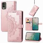 For Nokia C32 Mandala Flower Embossed Leather Phone Case(Rose Gold) - 1