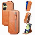 For OnePlus Nord CE 3 Lite Zipper Wallet Vertical Flip Leather Phone Case(Brown) - 1