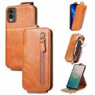 For Nokia C32 Zipper Wallet Vertical Flip Leather Phone Case(Brown) - 1