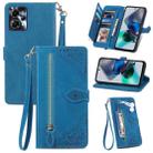 For Motorola Moto G23 Embossed Flower Zipper Leather Phone Case(Blue) - 1