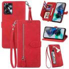 For Motorola Moto G23 Embossed Flower Zipper Leather Phone Case(Red) - 1