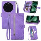 For OPPO Find X6 Embossed Flower Zipper Leather Phone Case(Purple) - 1