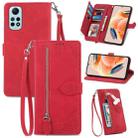For Redmi Note 12 Pro 4G Global Embossed Flower Zipper Leather Phone Case(Red) - 1