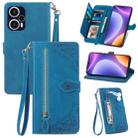 For Redmi Note 12 Turbo Embossed Flower Zipper Leather Phone Case(Blue) - 1