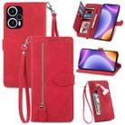 For Redmi Note 12 Turbo Embossed Flower Zipper Leather Phone Case(Red) - 1
