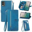 For Nokia C32 Embossed Flower Zipper Leather Phone Case(Blue) - 1