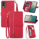 For Nokia C32 Embossed Flower Zipper Leather Phone Case(Red) - 1