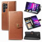 For Samsung Galaxy S25 Ultra 5G Retro Solid Color Buckle Leather Phone Case(Brown) - 1