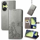 For OnePlus Nord CE 3 Lite Four-leaf Clasp Embossed Buckle Leather Phone Case(Gray) - 1