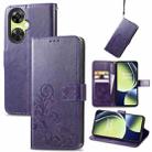 For OnePlus Nord CE 3 Lite Four-leaf Clasp Embossed Buckle Leather Phone Case(Purple) - 1