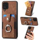For Samsung Galaxy A22 4G Retro Skin-feel Ring Card Wallet Phone Case(Brown) - 1