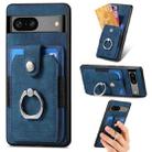 For Google Pixel 7 Retro Skin-feel Ring Card Wallet Phone Case(Blue) - 1