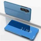 For Samsung Galaxy M14 Plated Mirror Horizontal Flip Leather Case with Holder(Blue) - 1