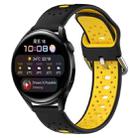 For Huawei Watch 3 22mm Breathable Two-Color Silicone Watch Band(Black+Yellow) - 1