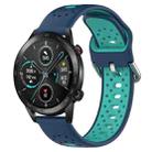 For Honor Magic Watch 2 46mm 22mm Breathable Two-Color Silicone Watch Band(Blue+Teal) - 1