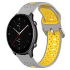 For Amazfit GTR 2e 22mm Breathable Two-Color Silicone Watch Band(Grey+Yellow) - 1