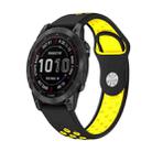 For Garmin Fenix 7 Sapphire Solar 22mm Sports Breathable Silicone Watch Band(Black+Yellow) - 1