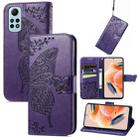 For Redmi Note 12 Pro 4G Butterfly Love Flower Embossed Leather Phone Case(Dark Purple) - 1