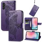 For Samsung Galaxy A24 4G Butterfly Love Flower Embossed Leather Phone Case(Dark Purple) - 1