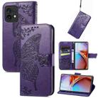 For Motorola Moto X40 Butterfly Love Flower Embossed Leather Phone Case(Dark Purple) - 1